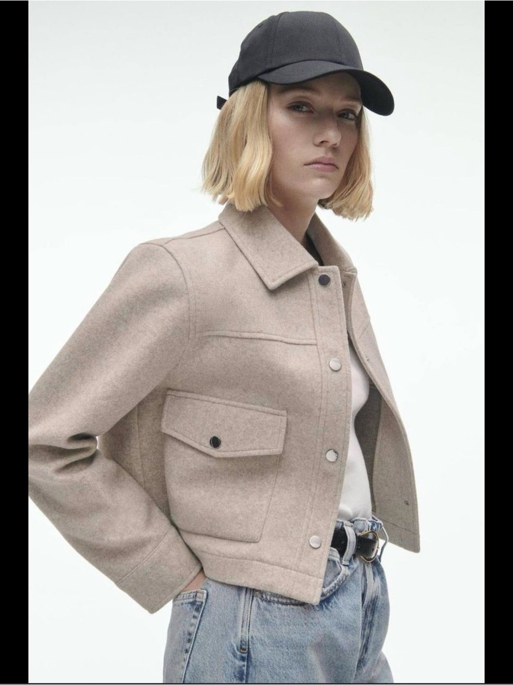 Zara Taupe Zip-Front Wool-Blend Jacket